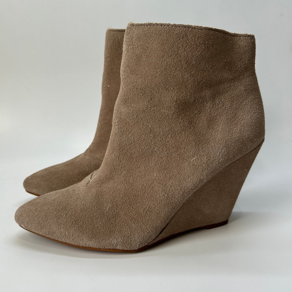 Seychelles Womens Taupe‎ Suede Wedge Ankle Boots Pointed Toe Side Zip Booties
